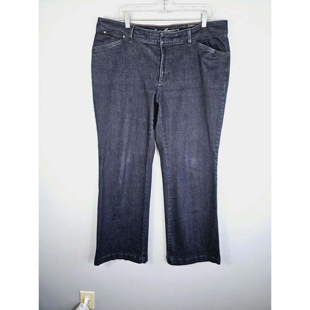 Eddie Bauer Women’s Curvy Trouser Denim Jeans Stretch Dark Blue Wash Size 16 - Picture 1 of 10